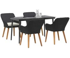 Lauko baldų komplektas Sodo valgomojo komplektas su pagalve 5 pcs Juoda poliratanas
