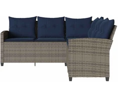 Lauko baldų komplektas L formos sofa su pagalvėlėmis, pilka, poliratanas