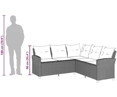 Lauko baldų komplektas L formos sofa su pagalvėlėmis, pilka, poliratanas