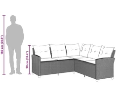 Lauko baldų komplektas L formos sofa su pagalvėlėmis, smėlio spalvos, poliratanas