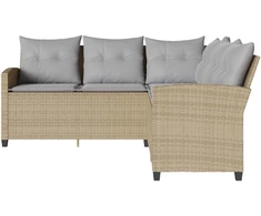 Lauko baldų komplektas L formos sofa su pagalvėlėmis, smėlio spalvos, poliratanas