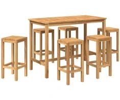 Lauko baldų komplektas Lauko baro rinkinys 7 pcs Neapdorotas Kieto teka medžio
