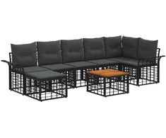 Lauko baldų komplektas Lauko sofos komplektas 8 pcs Juoda ir tamsiai pilka Poliesteris