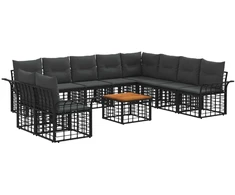 Lauko baldų komplektas Lauko sofos komplektas 11 pcs Juoda ir tamsiai pilka