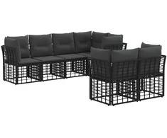 Lauko sofos komplektas su pagalve 7 pcs Juoda Poliesteris