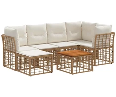 Lauko baldų komplektas Lauko sofos komplektas 7 pcs Natūralus ir grietinėlės baltas