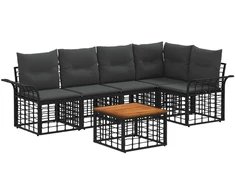 Lauko baldų komplektas Lauko sofos komplektas 6 pcs Juoda ir tamsiai pilka Poliesteris
