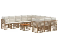 Lauko baldų komplektas Lauko sofos komplektas 12 pcs Natūralus ir grietinėlės baltas