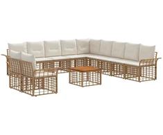 Lauko baldų komplektas Lauko sofos komplektas 12 pcs Natūralus ir grietinėlės baltas