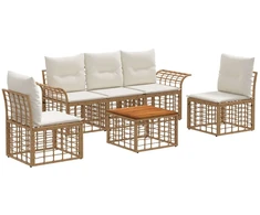 Lauko baldų komplektas Lauko sofos komplektas 6 pcs Natūralus ir grietinėlės baltas