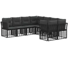 Lauko sofos komplektas 8 pcs Juoda ir tamsiai pilka Poliesteris