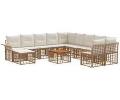 Lauko baldų komplektas Lauko sofos komplektas 12 pcs Natūralus ir grietinėlės baltas