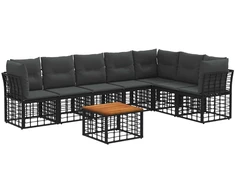 Lauko baldų komplektas Lauko sofos komplektas 8 pcs Juoda ir tamsiai pilka Poliesteris