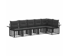 Lauko sofos komplektas 6 pcs Juoda ir tamsiai pilka Poliesteris