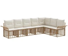 Lauko sofos komplektas 7 pcs Natūralus ir grietinėlės baltas