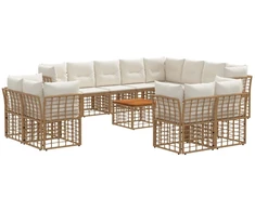 Lauko baldų komplektas Lauko sofos komplektas 13 pcs Natūralus ir grietinėlės baltas