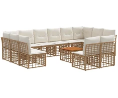 Lauko baldų komplektas Lauko sofos komplektas 13 pcs Natūralus ir grietinėlės baltas