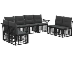 Lauko baldų komplektas Lauko sofos komplektas 8 pcs Juoda ir tamsiai pilka Poliesteris