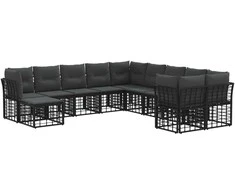 Lauko baldų komplektas Lauko sofos komplektas 11 pcs Juoda ir tamsiai pilka
