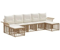 Lauko sofos komplektas 7 pcs Natūralus ir grietinėlės baltas