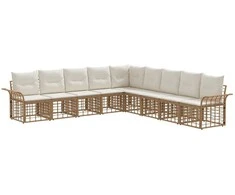 Lauko sofos komplektas 9 pcs Natūralus ir grietinėlės baltas