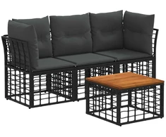 Lauko baldų komplektas Lauko sofos komplektas 4 pcs Juoda ir tamsiai pilka Poliesteris