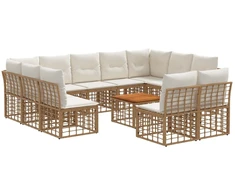 Lauko baldų komplektas Lauko sofos komplektas 12 pcs Natūralus ir grietinėlės baltas