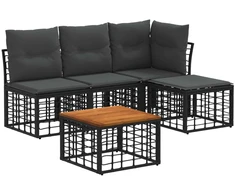 Lauko baldų komplektas Lauko sofos komplektas 5 pcs Juoda ir tamsiai pilka Poliesteris