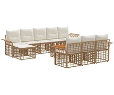 Lauko baldų komplektas Lauko sofos komplektas 11 pcs Natūralus ir grietinėlės baltas