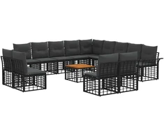 Lauko baldų komplektas Lauko sofos komplektas 14 pcs Juoda ir tamsiai pilka