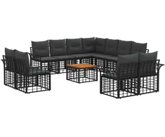 Lauko baldų komplektas Lauko sofos komplektas 12 pcs Juoda ir tamsiai pilka