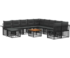 Lauko baldų komplektas Lauko sofos komplektas 12 pcs Juoda ir tamsiai pilka