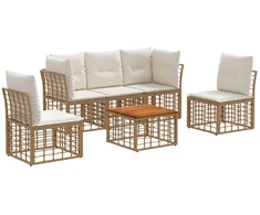 Lauko baldų komplektas Lauko sofos komplektas 6 pcs Natūralus ir grietinėlės baltas