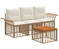 Lauko sofos komplektas 4 pcs Natūralus ir grietinėlės baltas