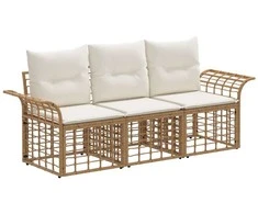 Lauko sofos komplektas 3 pcs Natūralus ir grietinėlės baltas