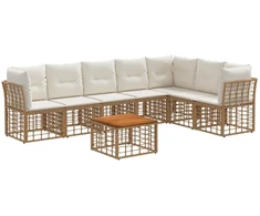 Lauko baldų komplektas Lauko sofos komplektas 8 pcs Natūralus ir grietinėlės baltas