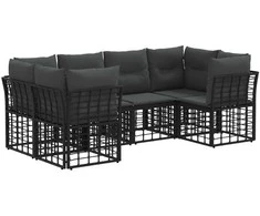 Lauko sofos komplektas su pagalve 6 pcs Juoda Poliesteris