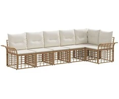 Lauko sofos komplektas 6 pcs Natūralus ir grietinėlės baltas