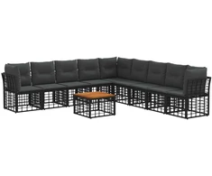 Lauko baldų komplektas Lauko sofos komplektas 10 pcs Juoda ir tamsiai pilka