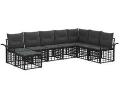 Lauko sofos komplektas 8 pcs Juoda ir tamsiai pilka Poliesteris