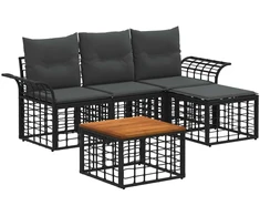 Lauko baldų komplektas Lauko sofos komplektas 5 pcs Juoda ir tamsiai pilka Poliesteris