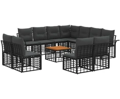 Lauko baldų komplektas Lauko sofos komplektas 12 pcs Juoda ir tamsiai pilka