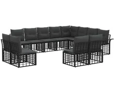 Lauko sofos komplektas 12 pcs Juoda ir tamsiai pilka