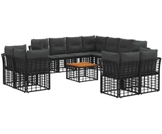 Lauko baldų komplektas Lauko sofos komplektas 12 pcs Juoda ir tamsiai pilka