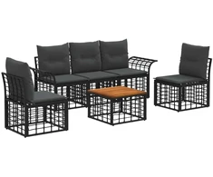 Lauko baldų komplektas Lauko sofos komplektas 6 pcs Juoda ir tamsiai pilka Poliesteris