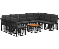 Lauko baldų komplektas Lauko sofos komplektas 10 pcs Juoda ir tamsiai pilka