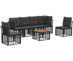 Lauko baldų komplektas Lauko sofos komplektas 7 pcs Juoda ir tamsiai pilka Poliesteris