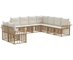Lauko sofos komplektas 9 pcs Natūralus ir grietinėlės baltas