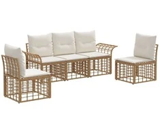 Lauko sofos komplektas 5 pcs Natūralus ir grietinėlės baltas