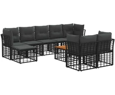 Lauko baldų komplektas Lauko sofos komplektas 10 pcs Juoda ir tamsiai pilka